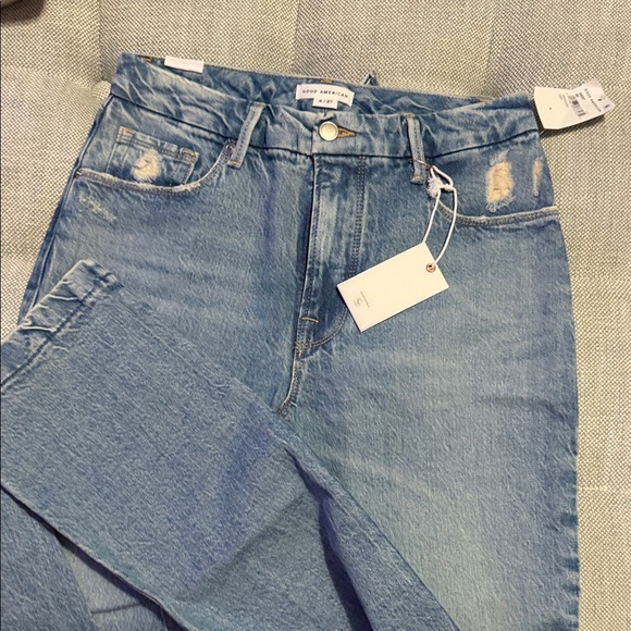 Good American Denim - Good American High Rise Light Blue Distressed Jeans